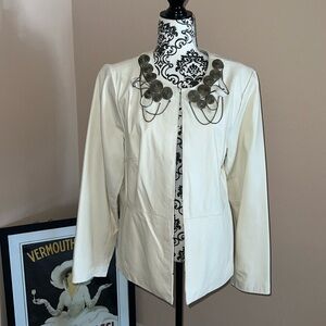 Bradley Bayou Leather Jacket w Zipper Embellishments Cream Size L